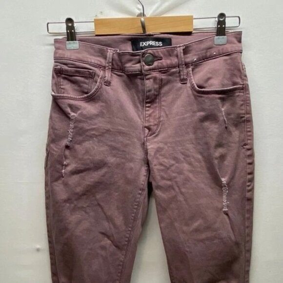 Express Jeans Women's 0R Mid-Rise Ankle Leggings Dusty Purple Raw Hem Distressed - Picture 2 of 11